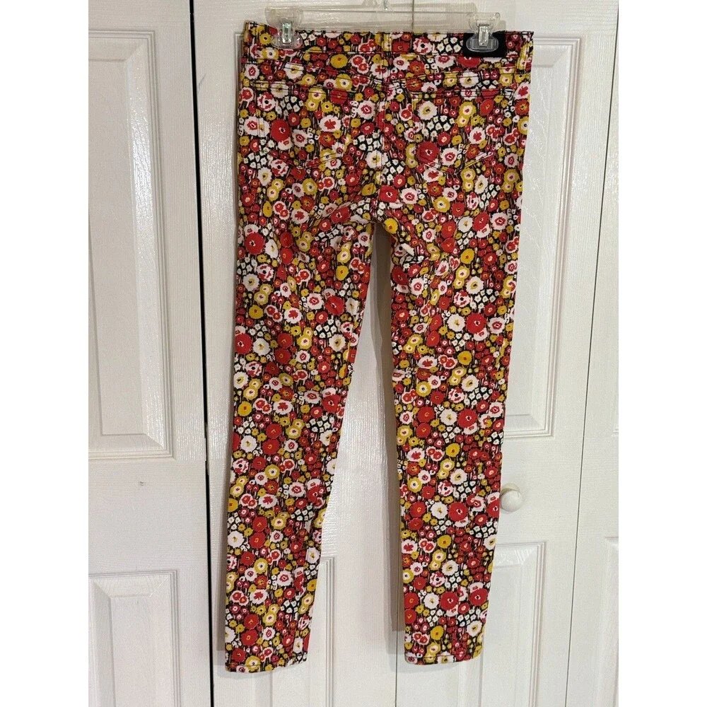Kate Spade Saturday Red Yellow Floral Denim Stretch Boho Jeans Women's Sz 27
